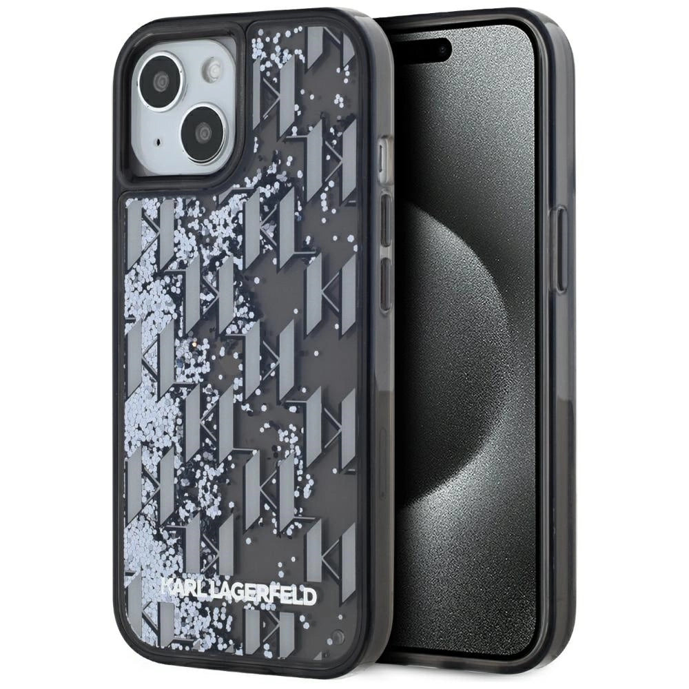 Karl Lagerfeld Liquide Glitter Monogram Gradient iPhone 15 Case - Black_0