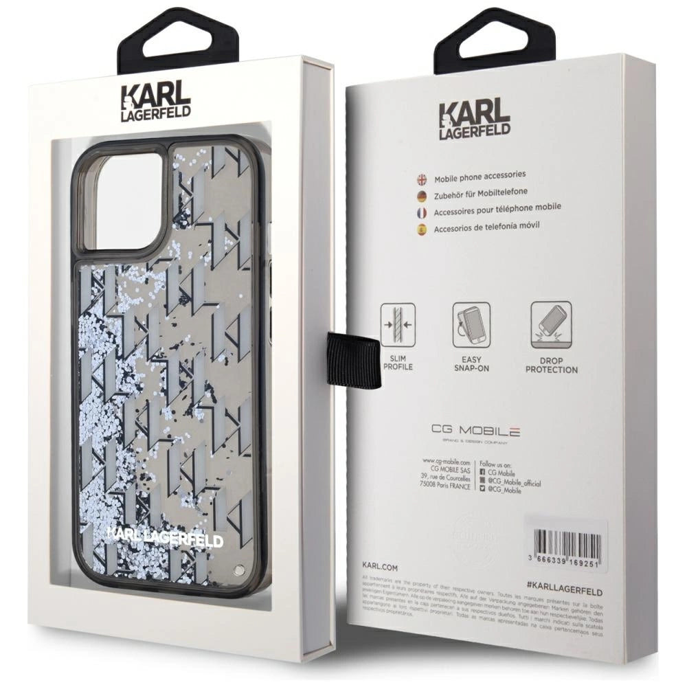 Karl Lagerfeld Liquide Glitter Monogram Gradient iPhone 15 Case - Black_7