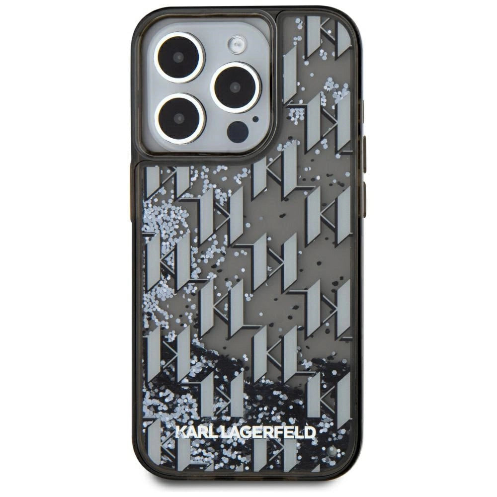 Karl Lagerfeld Liquide Glitter Monogram Gradient iPhone 15 Pro Case - Black_2