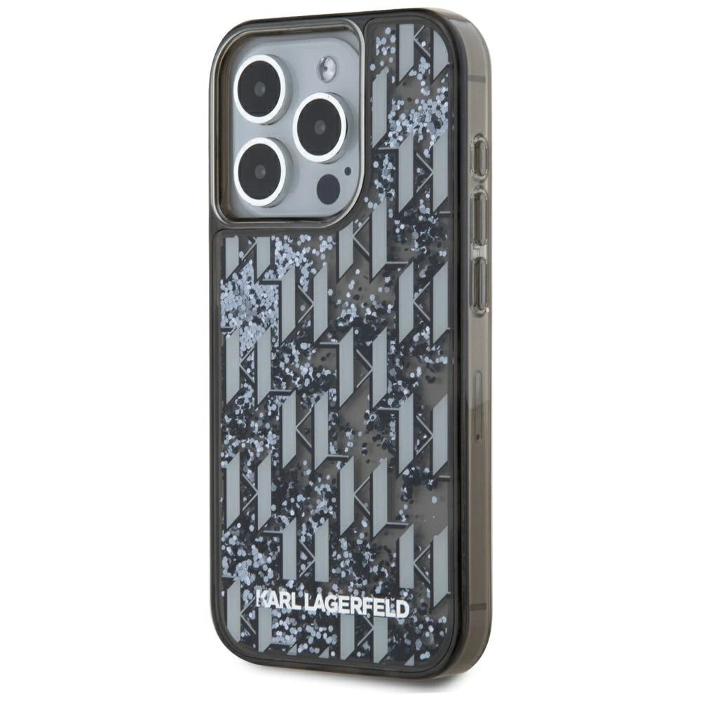 Karl Lagerfeld Liquide Glitter Monogram Gradient iPhone 15 Pro Max Case - Black_1