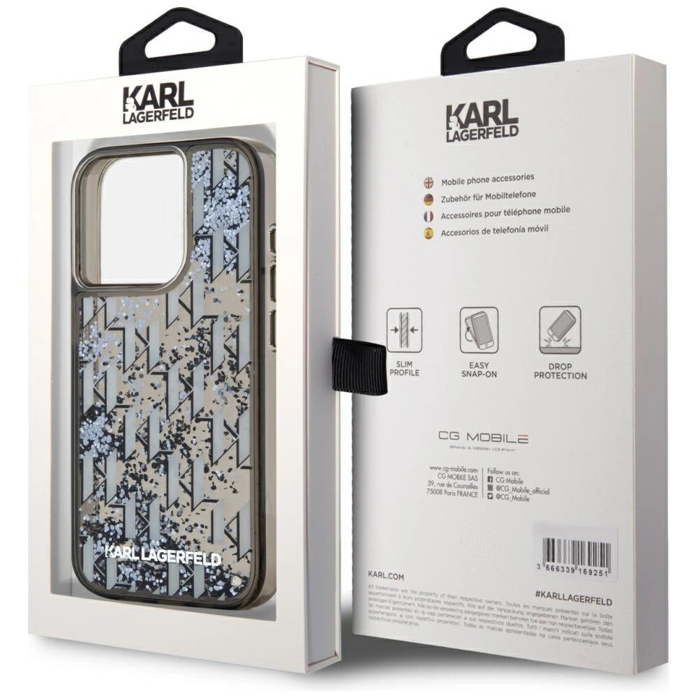 Karl Lagerfeld Liquide Glitter Monogram Gradient iPhone 15 Pro Max Case - Black_7