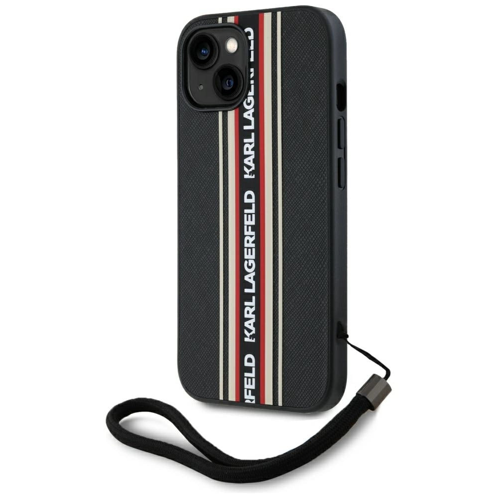 Karl Lagerfeld Saffiano Athleisure Stripes Cord iPhone 15 Case - Red_1
