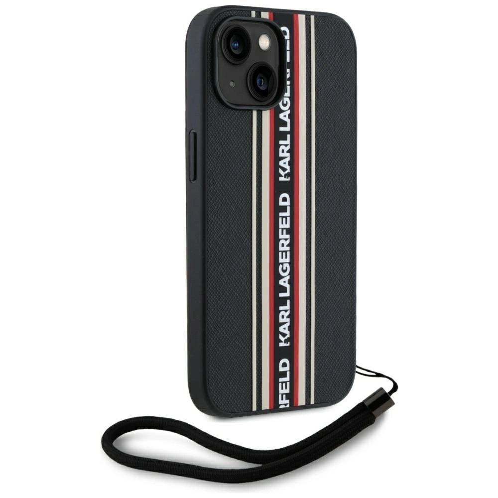 Karl Lagerfeld Saffiano Athleisure Stripes Cord iPhone 15 Case - Red_2