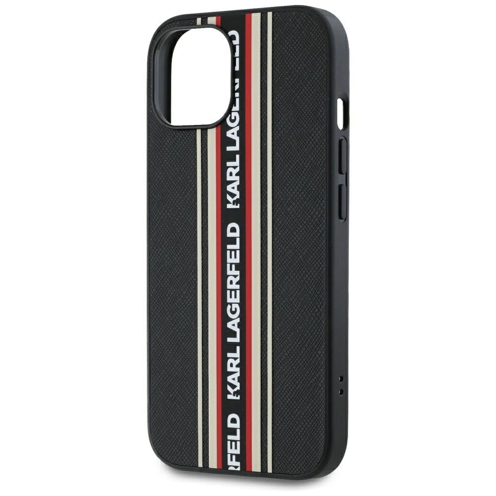 Karl Lagerfeld Saffiano Athleisure Stripes Cord iPhone 15 Case - Red_4