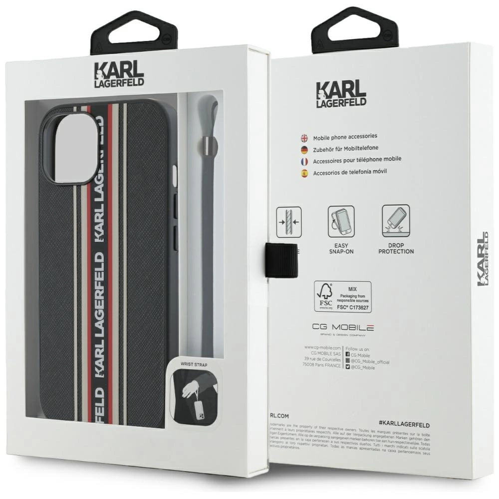 Karl Lagerfeld Saffiano Athleisure Stripes Cord iPhone 15 Case - Red_6