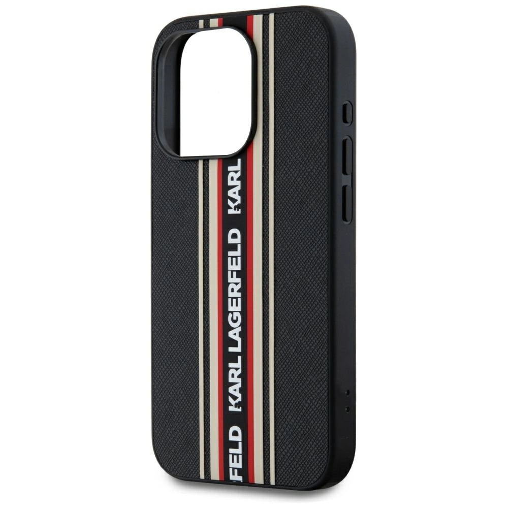 Karl Lagerfeld Saffiano Athleisure Stripes Cord iPhone 15 Pro Case - Red_4