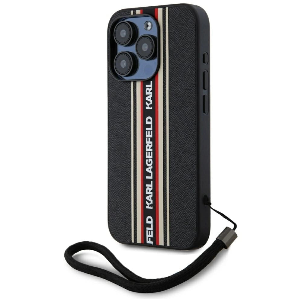 Karl Lagerfeld Saffiano Athleisure Stripes Cord iPhone 15 Pro Max Case - Red_0