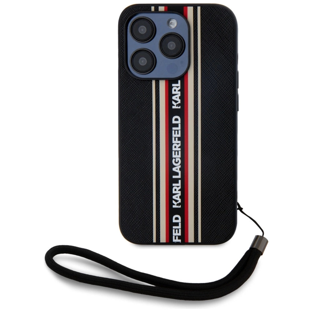 Karl Lagerfeld Saffiano Athleisure Stripes Cord iPhone 15 Pro Max Case - Red_1