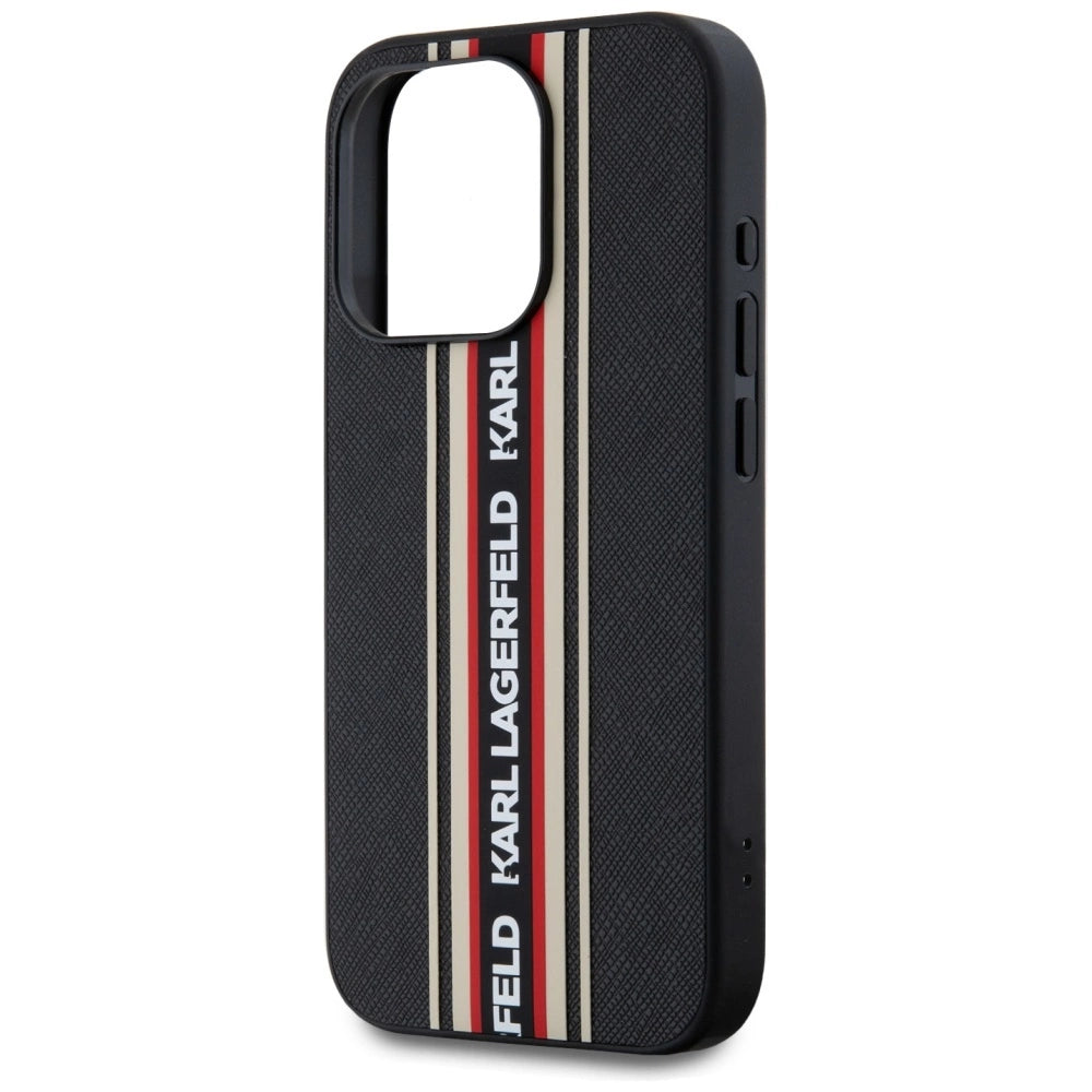 Karl Lagerfeld Saffiano Athleisure Stripes Cord iPhone 15 Pro Max Case - Red_4