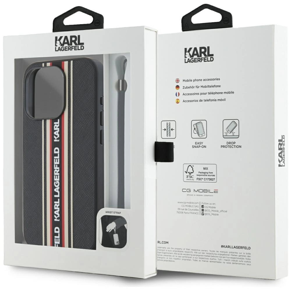 Karl Lagerfeld Saffiano Athleisure Stripes Cord iPhone 15 Pro Max Case - Red_6