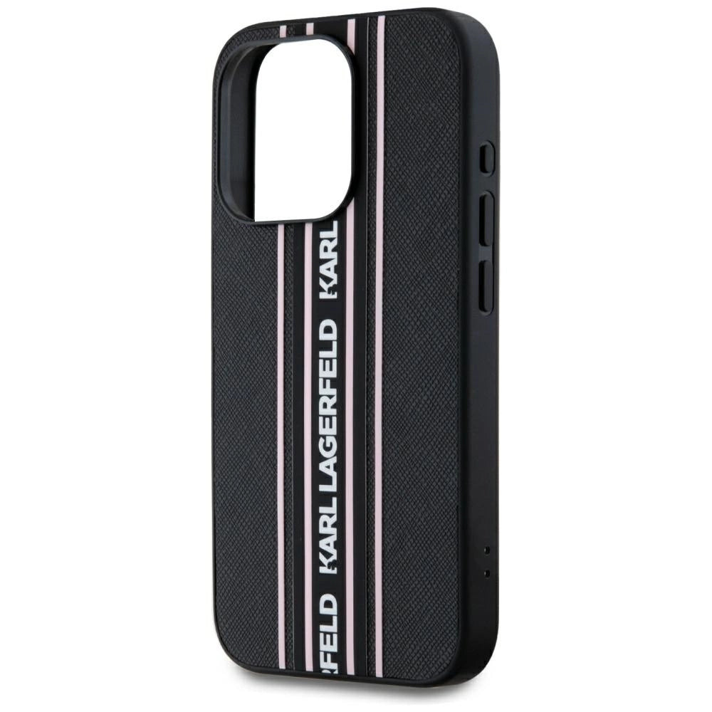 Karl Lagerfeld Saffiano Athleisure Stripes Cord iPhone 15 Pro Max Case - Pink_4