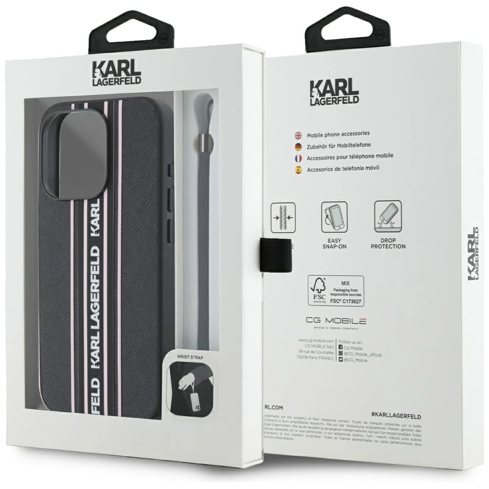 Karl Lagerfeld Saffiano Athleisure Stripes Cord iPhone 15 Pro Max Case - Pink_6