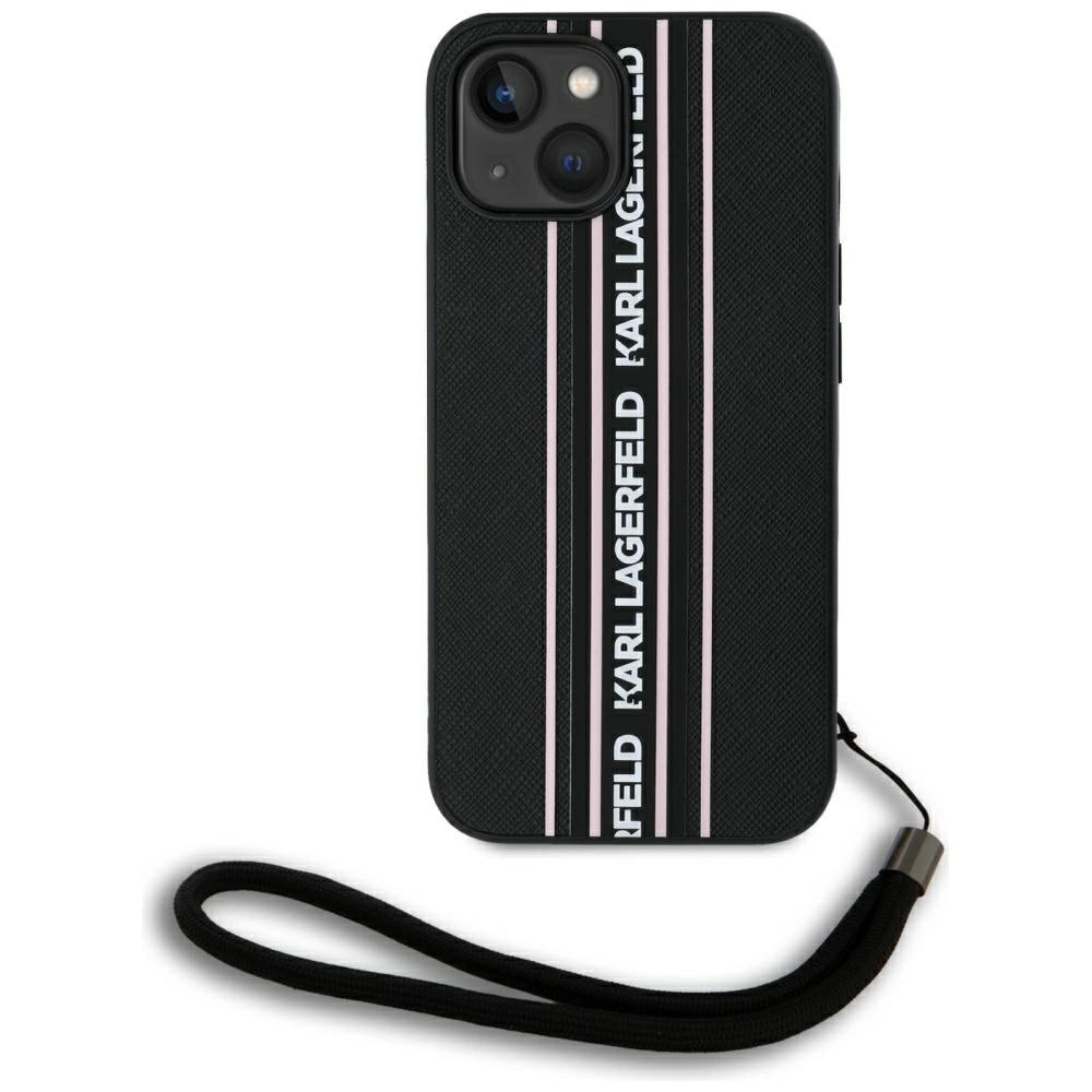 Karl Lagerfeld Saffiano Athleisure Stripes Cord iPhone 15 Case - Pink_0