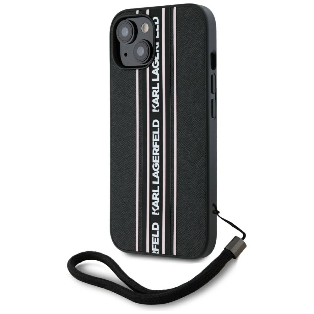 Karl Lagerfeld Saffiano Athleisure Stripes Cord iPhone 15 Case - Pink_1