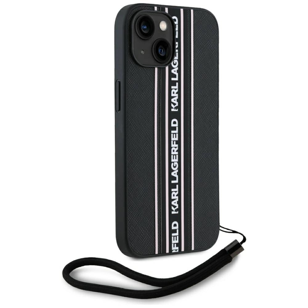 Karl Lagerfeld Saffiano Athleisure Stripes Cord iPhone 15 Case - Pink_2