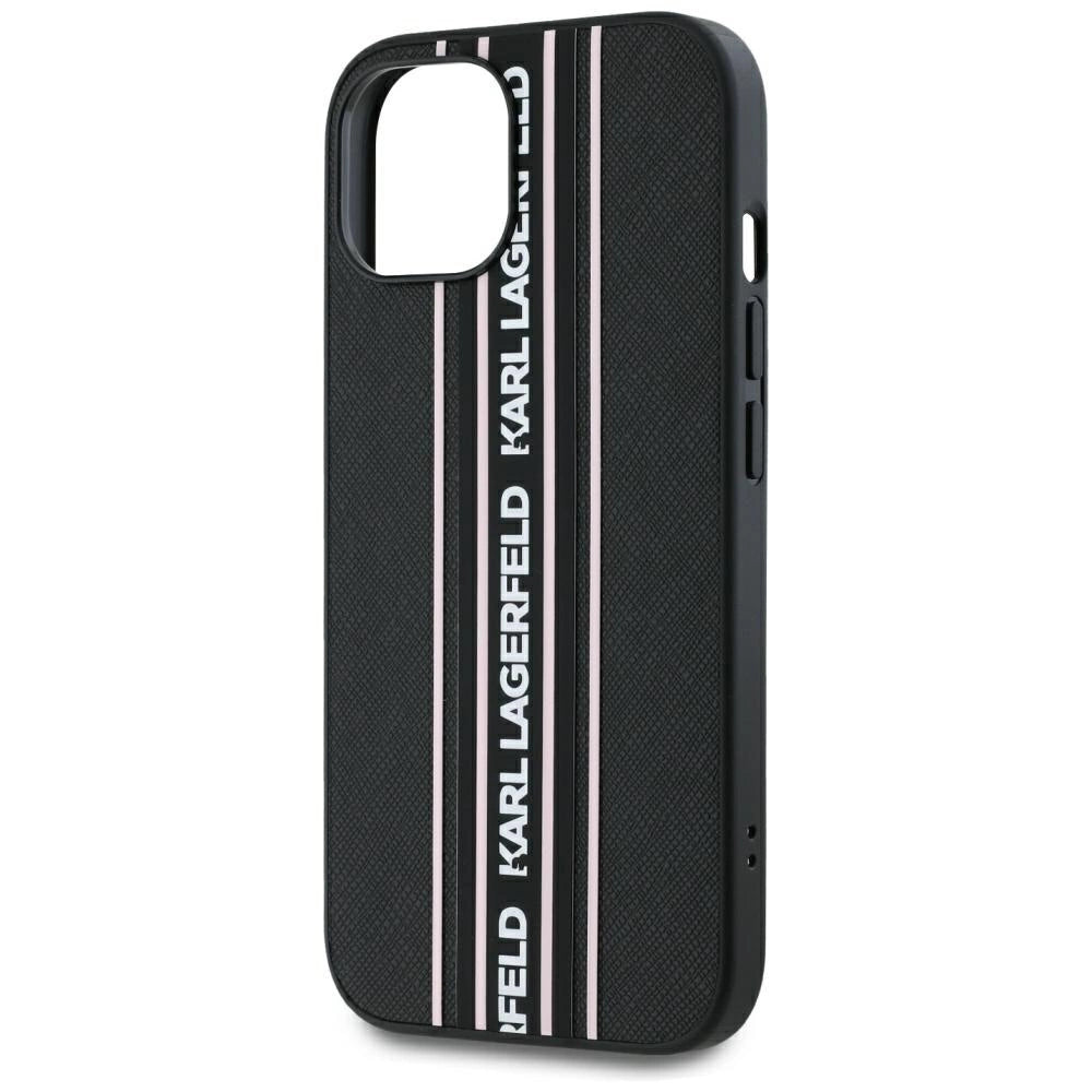 Karl Lagerfeld Saffiano Athleisure Stripes Cord iPhone 15 Case - Pink_4