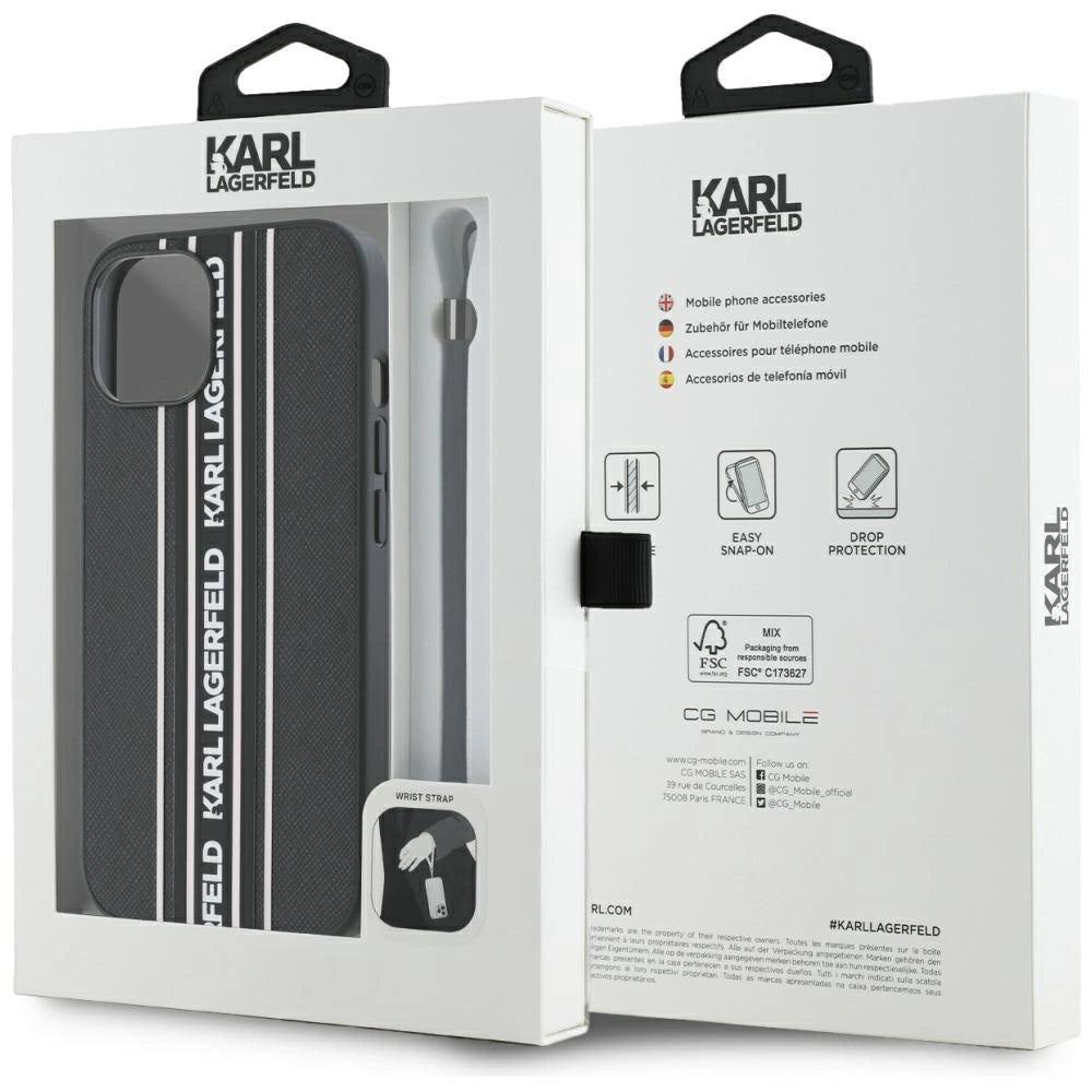 Karl Lagerfeld Saffiano Athleisure Stripes Cord iPhone 15 Case - Pink_6