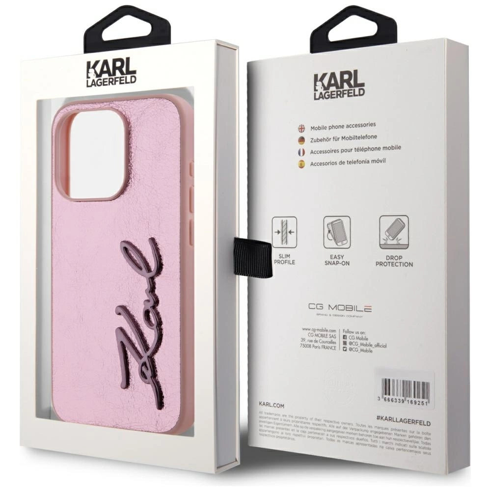Karl Lagerfeld Wrinkled Metal Signature iPhone 15 Pro Max Case - Pink_7