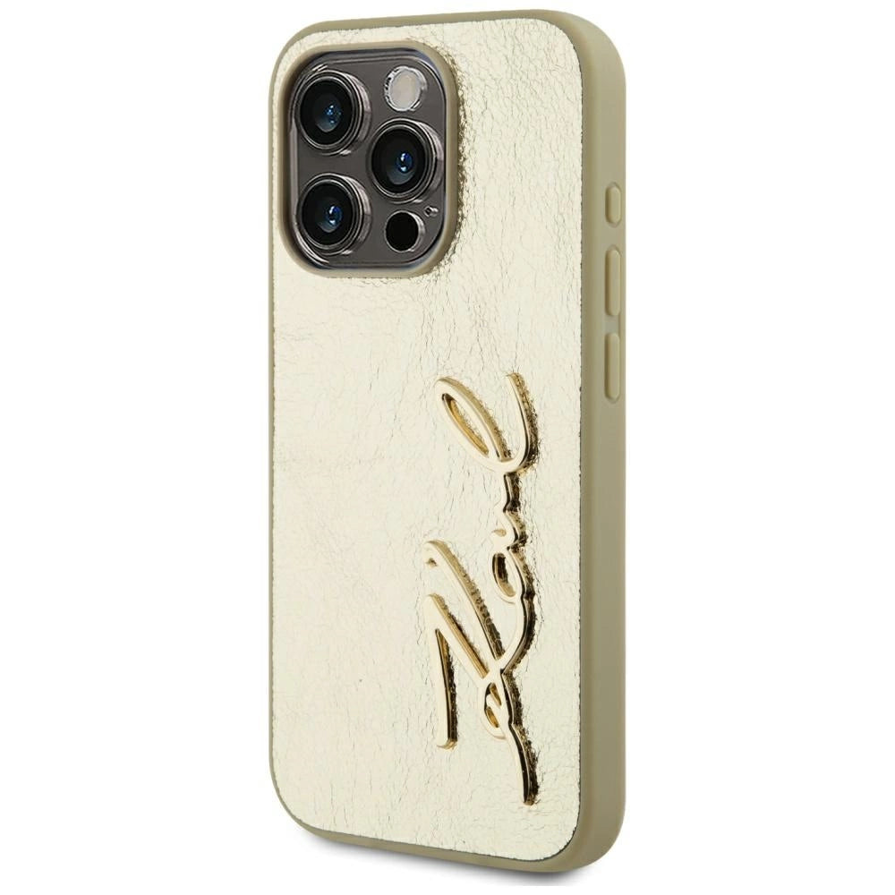 Karl Lagerfeld Wrinkled Metal Signature iPhone 15 Pro Max Case - Gold_1