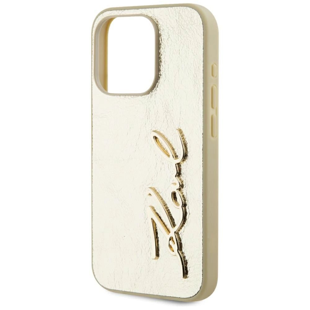 Karl Lagerfeld Wrinkled Metal Signature iPhone 15 Pro Case - Gold_5