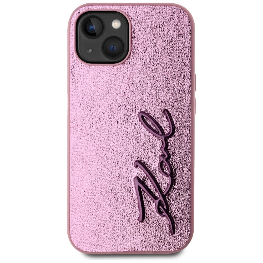 Karl Lagerfeld Wrinkled Metal Signature iPhone 15 Case - Pink_2