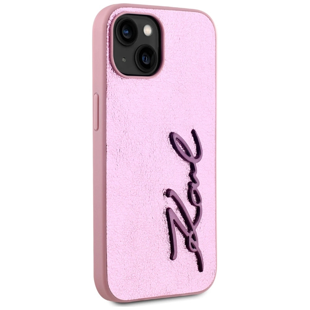 Karl Lagerfeld Wrinkled Metal Signature iPhone 15 Case - Pink_3