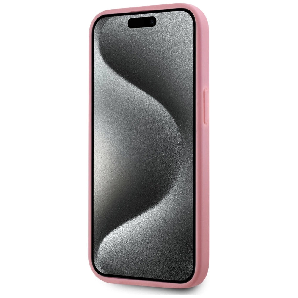 Karl Lagerfeld Wrinkled Metal Signature iPhone 15 Case - Pink_4