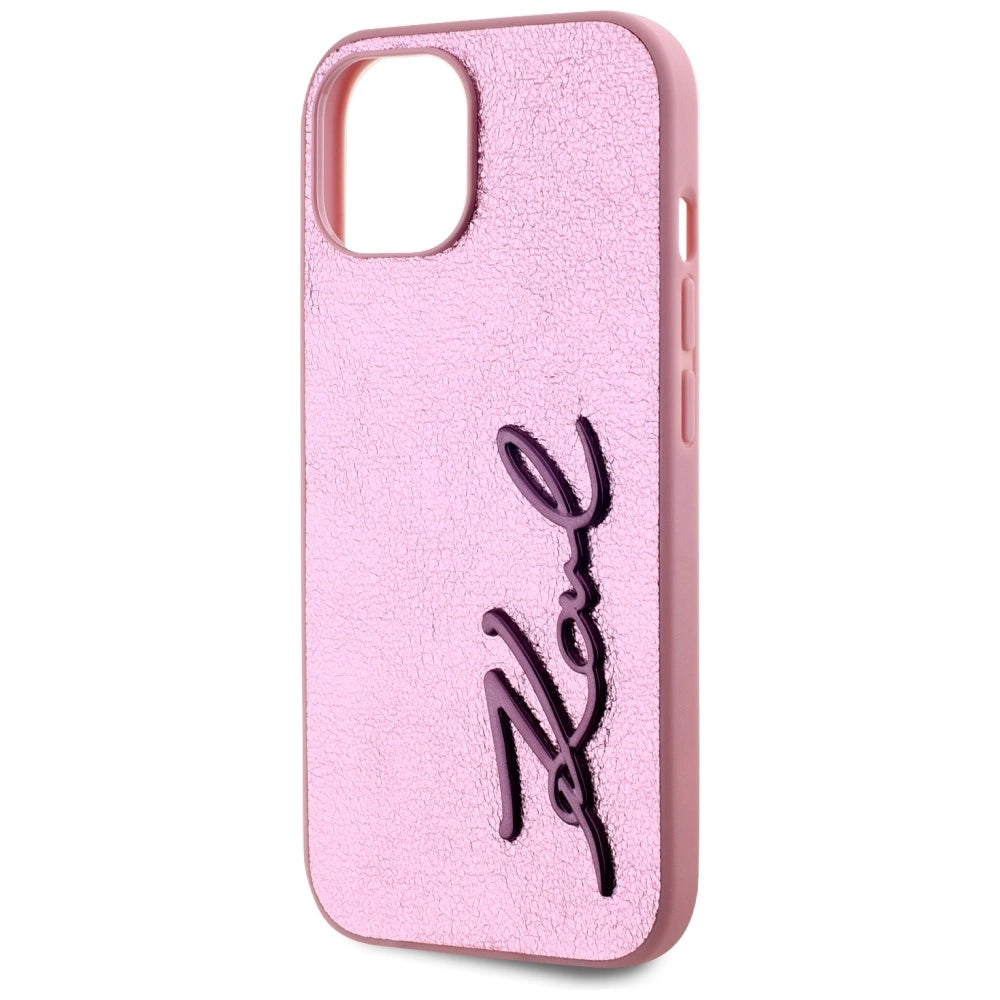 Karl Lagerfeld Wrinkled Metal Signature iPhone 15 Case - Pink_5