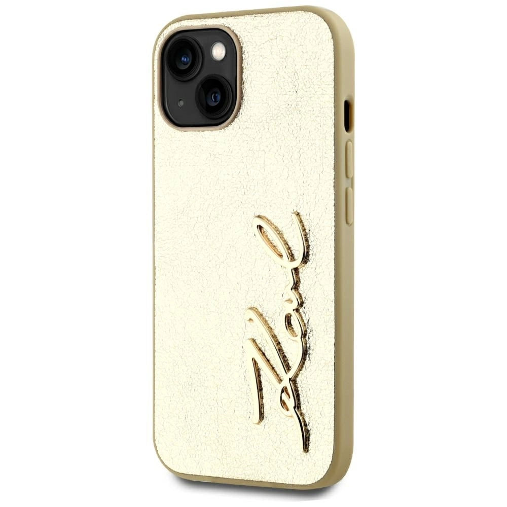Karl Lagerfeld Wrinkled Metal Signature iPhone 15 Case - Gold_1