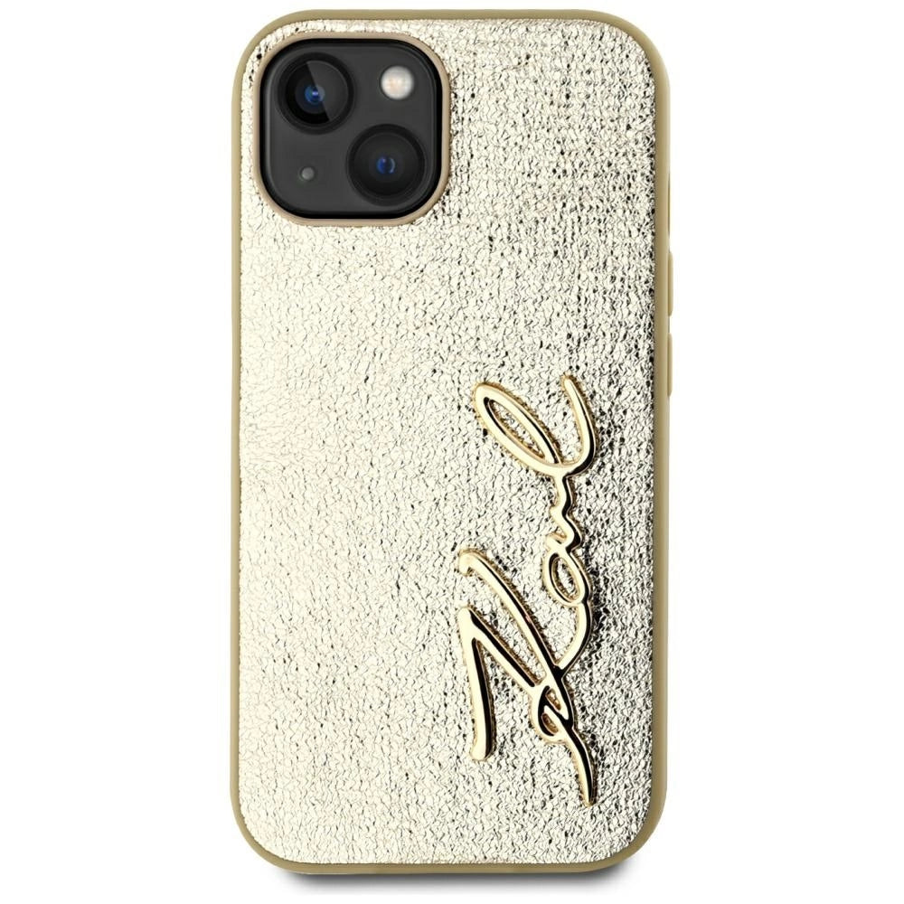 Karl Lagerfeld Wrinkled Metal Signature iPhone 15 Case - Gold_2