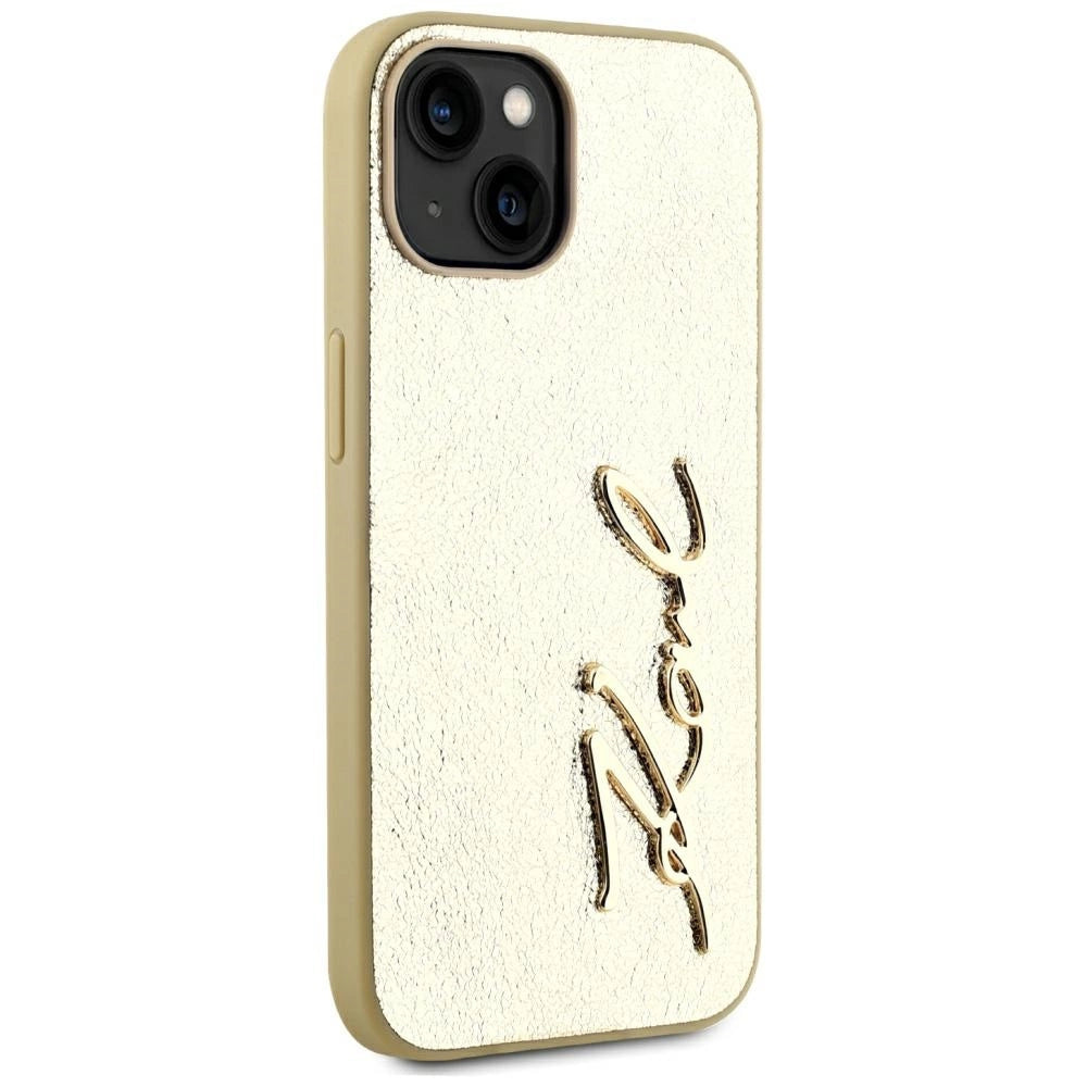 Karl Lagerfeld Wrinkled Metal Signature iPhone 15 Case - Gold_3
