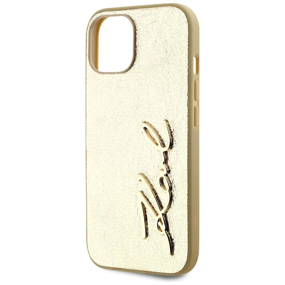 Karl Lagerfeld Wrinkled Metal Signature iPhone 15 Case - Gold_5