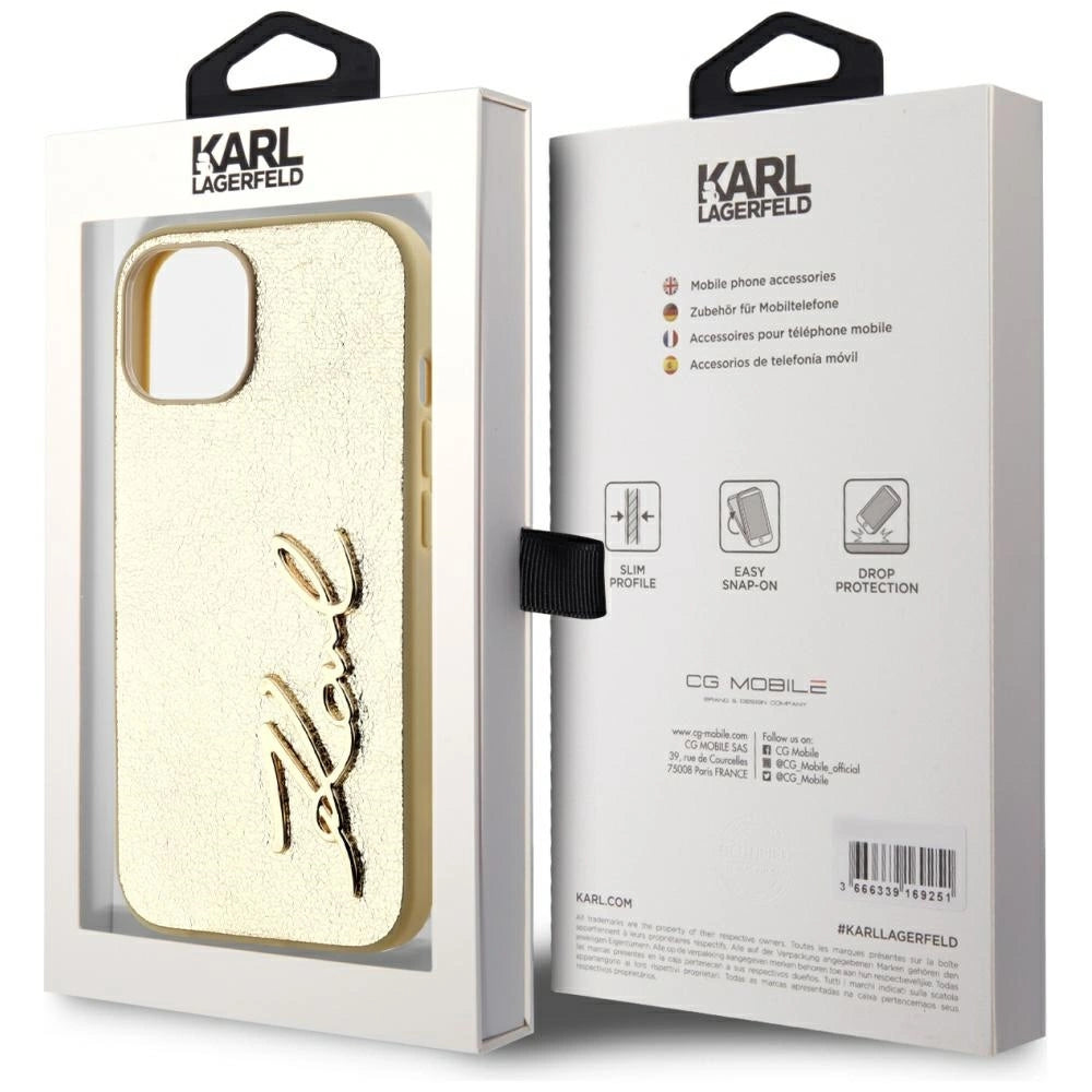 Karl Lagerfeld Wrinkled Metal Signature iPhone 15 Case - Gold_7