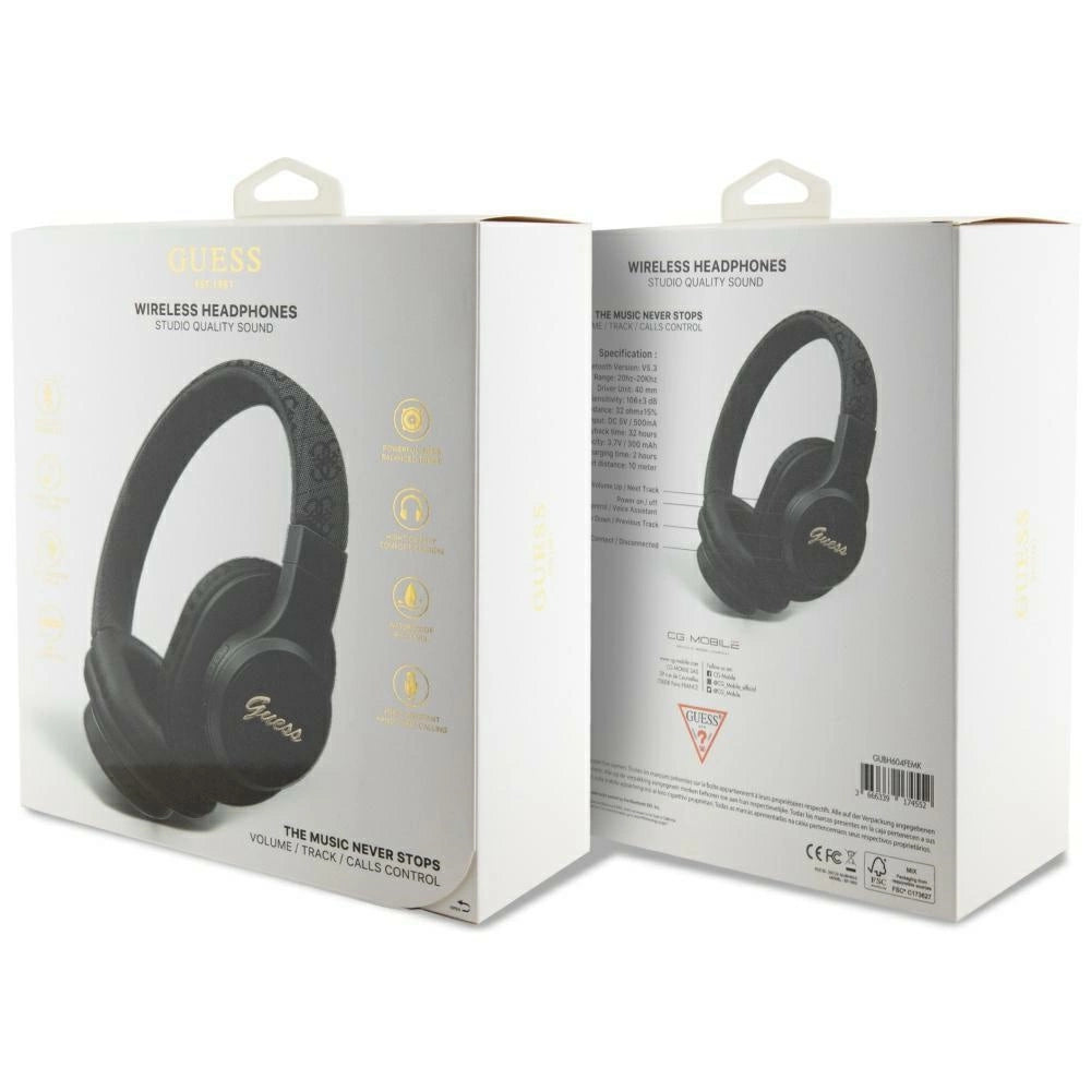 Guess Leather Tone On Tone Script Bluetooth 4G Over-Ear Headphones - Black_3