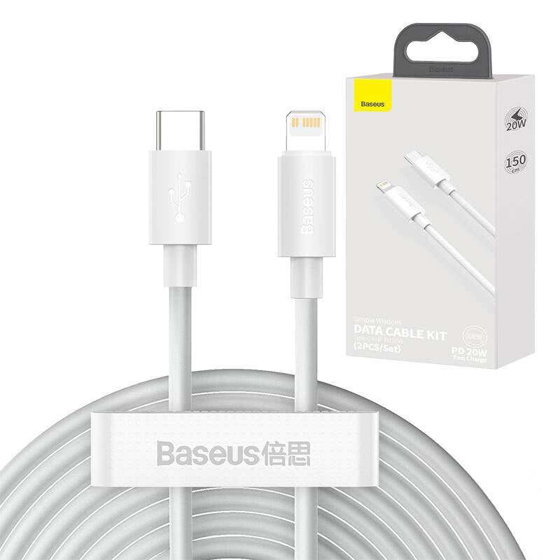 Baseus Simple Wisdom Data Cable Kit USB-C to Lightning PD 20W (2PCS/Set) 1.5m White_25