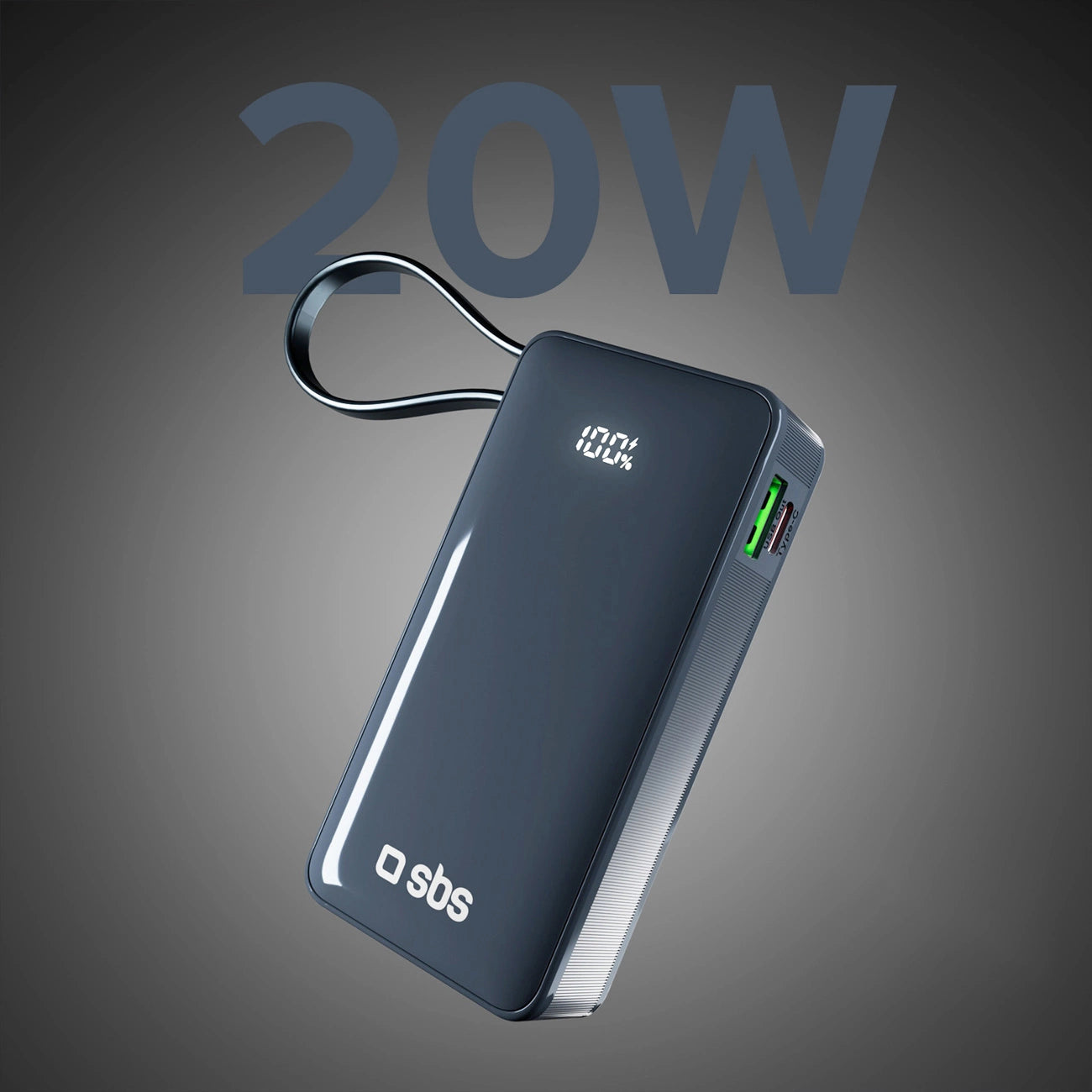 Powerbank SBS 10000 mAh 20W with built-in USB-C cable and digital display - dark gray_3