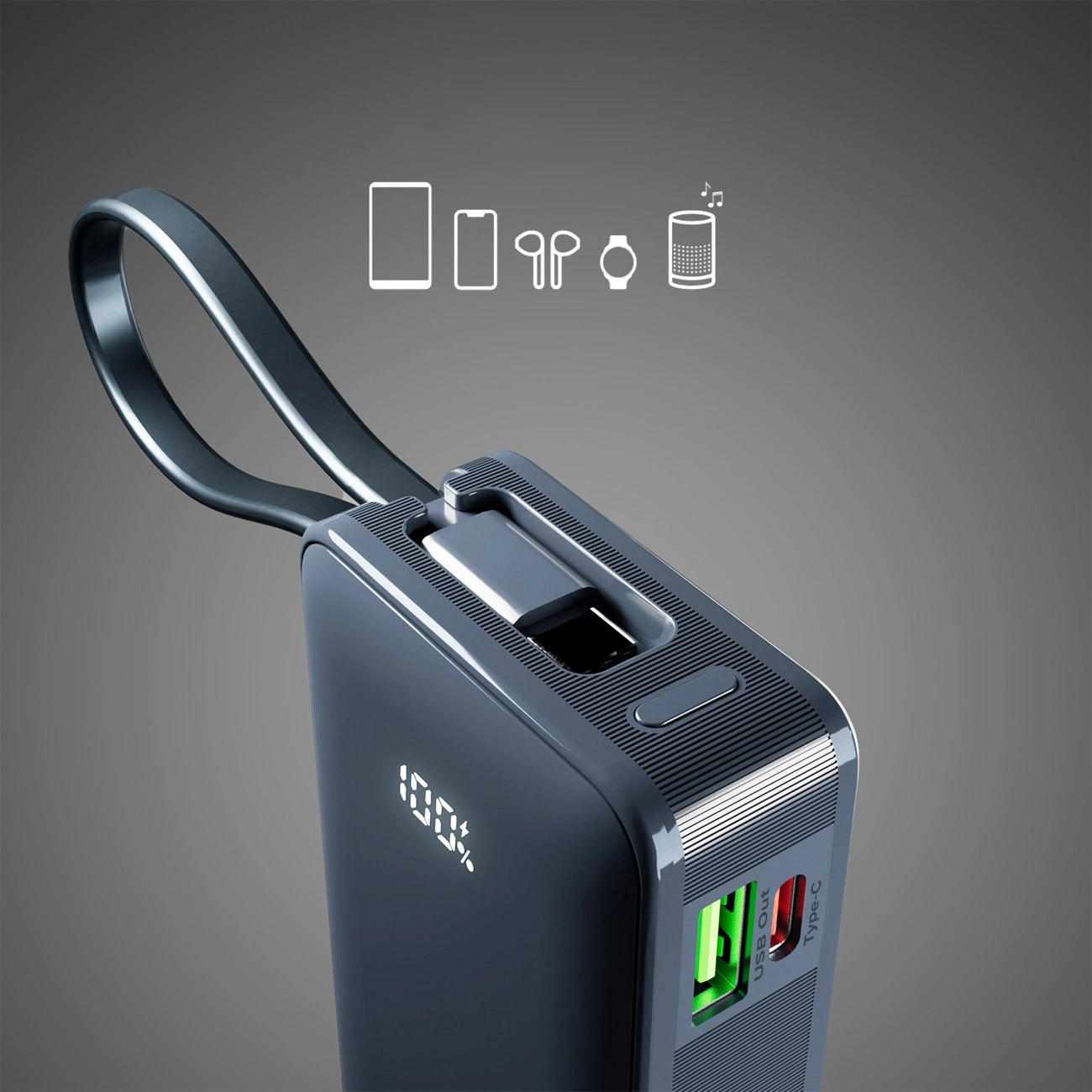 Powerbank SBS 10000 mAh 20W with built-in USB-C cable and digital display - dark gray_5