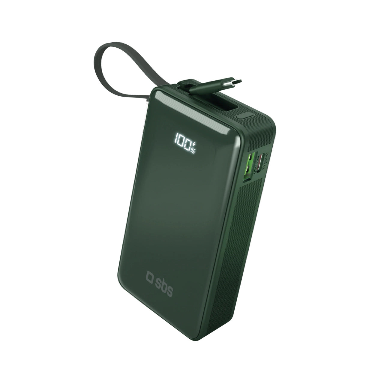 Powerbank SBS 10000 mAh 20W with built-in USB-C cable and digital display - green_0