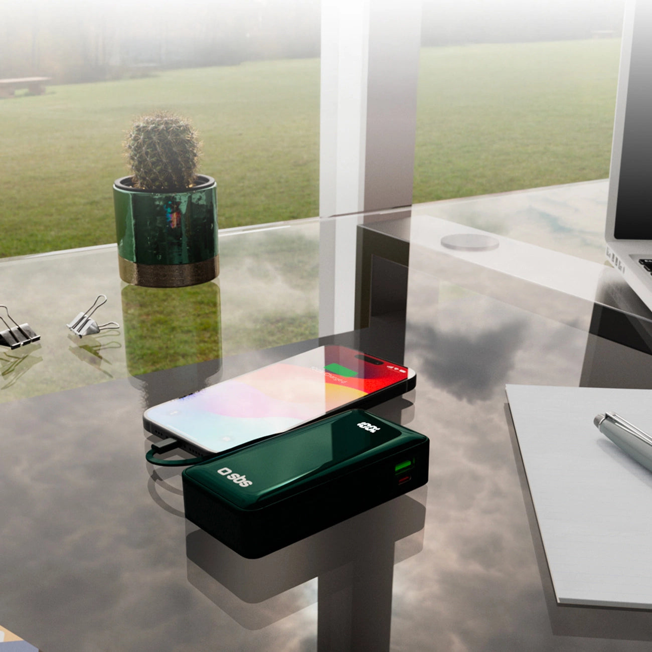 Powerbank SBS 10000 mAh 20W with built-in USB-C cable and digital display - green_10