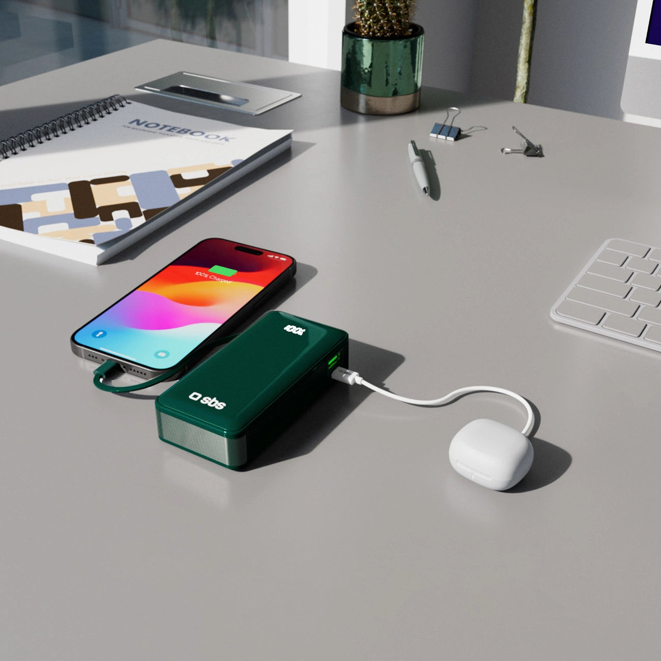 Powerbank SBS 10000 mAh 20W with built-in USB-C cable and digital display - green_11