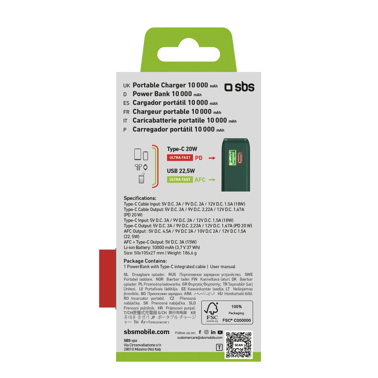 Powerbank SBS 10000 mAh 20W with built-in USB-C cable and digital display - green_2