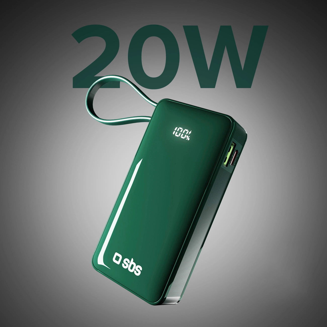 Powerbank SBS 10000 mAh 20W with built-in USB-C cable and digital display - green_3