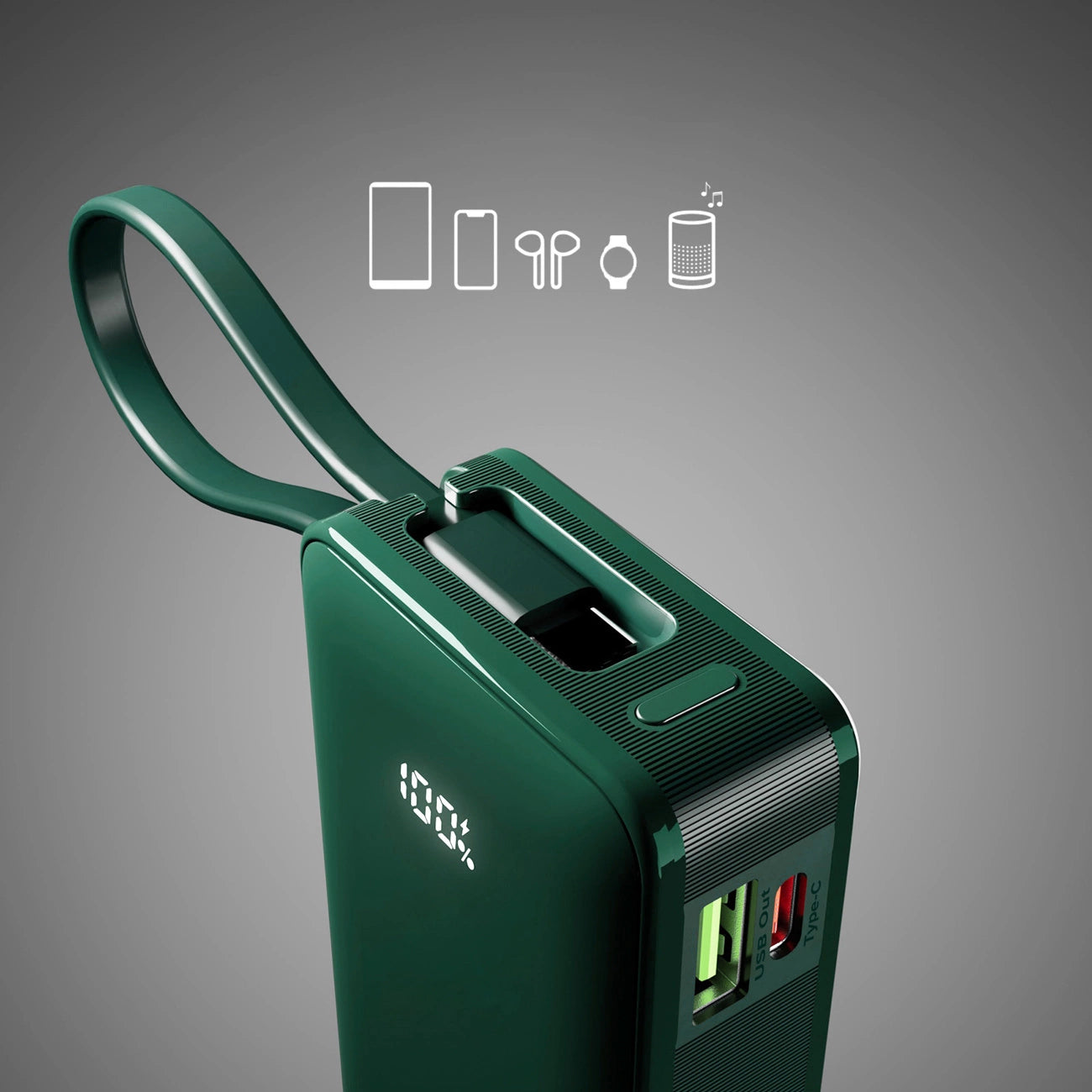 Powerbank SBS 10000 mAh 20W with built-in USB-C cable and digital display - green_5