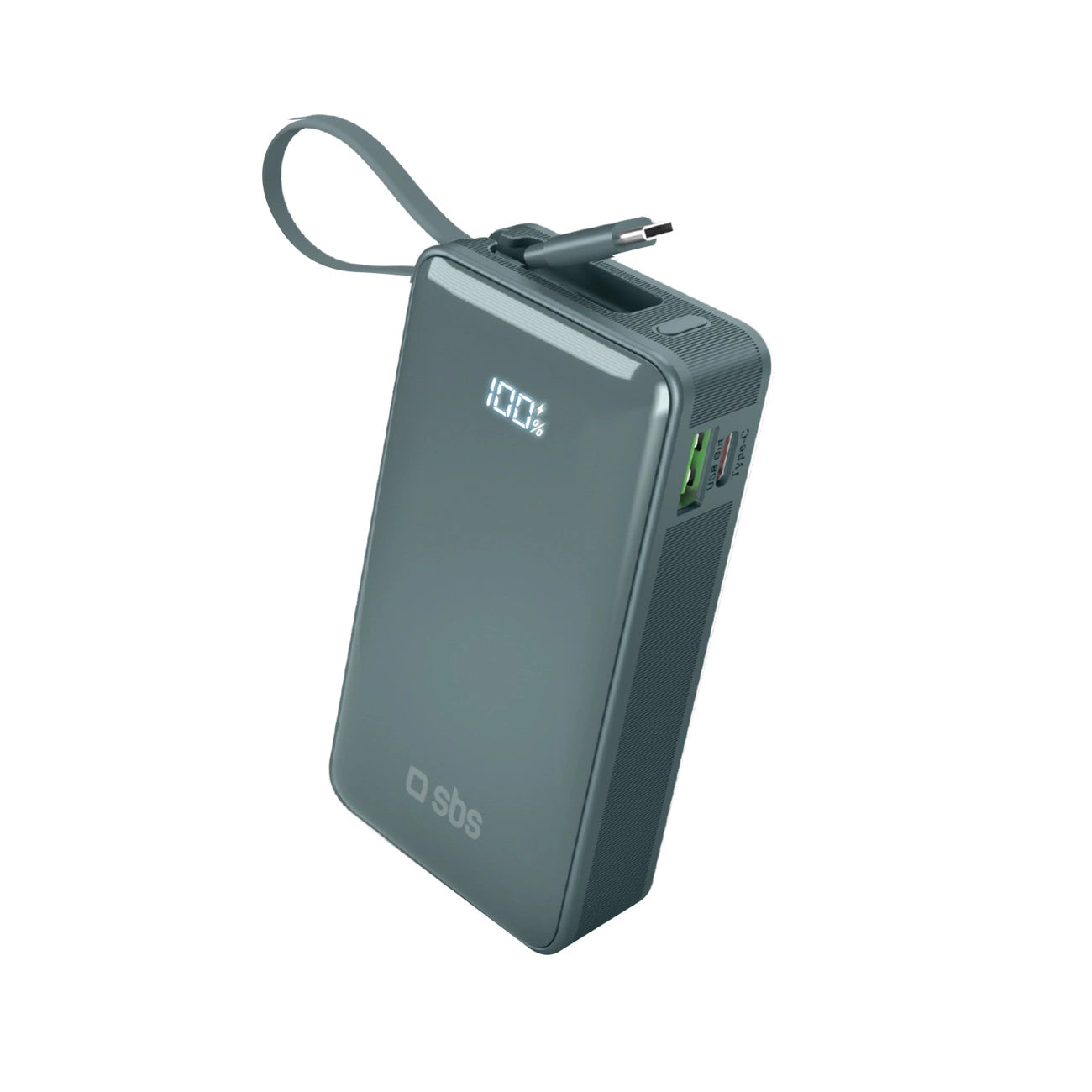 Powerbank SBS 10000 mAh 20W with built-in USB-C cable and digital display - gray_0