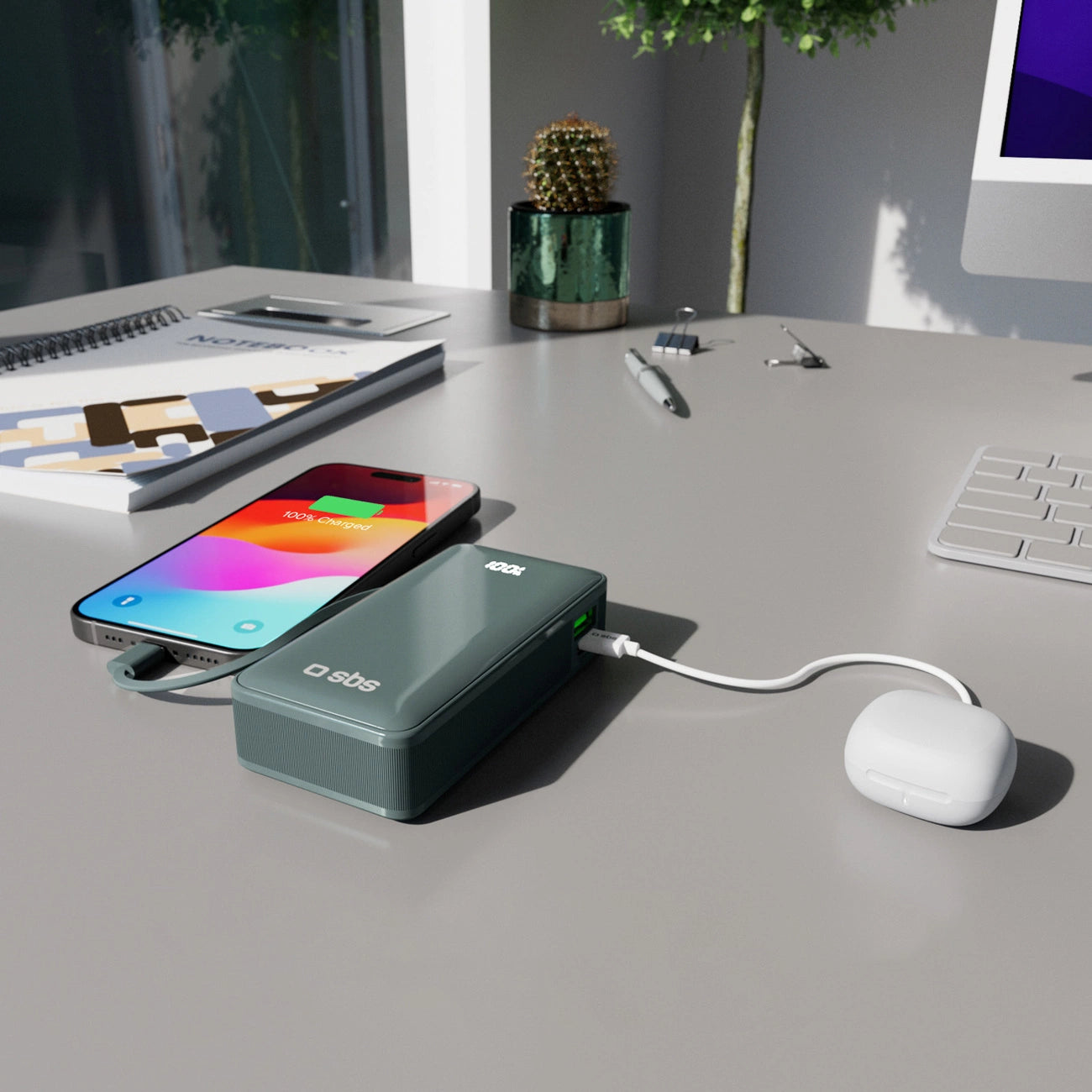 Powerbank SBS 10000 mAh 20W with built-in USB-C cable and digital display - gray_9