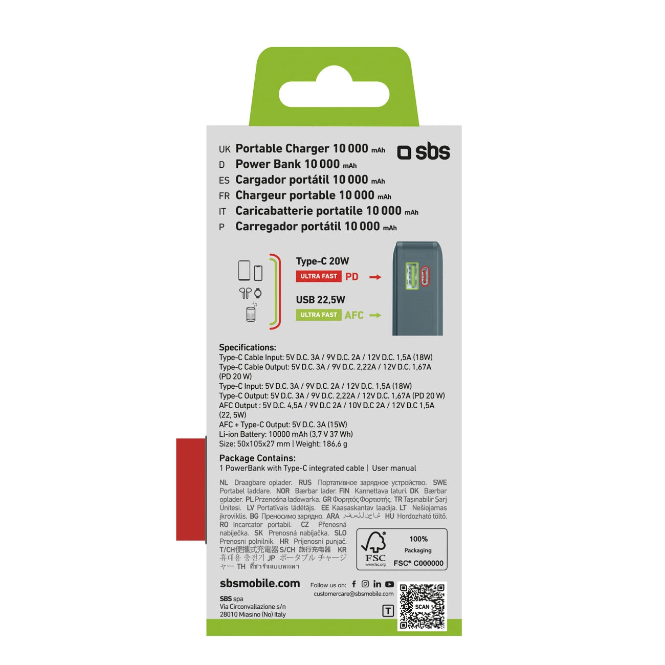 Powerbank SBS 10000 mAh 20W with built-in USB-C cable and digital display - gray_2