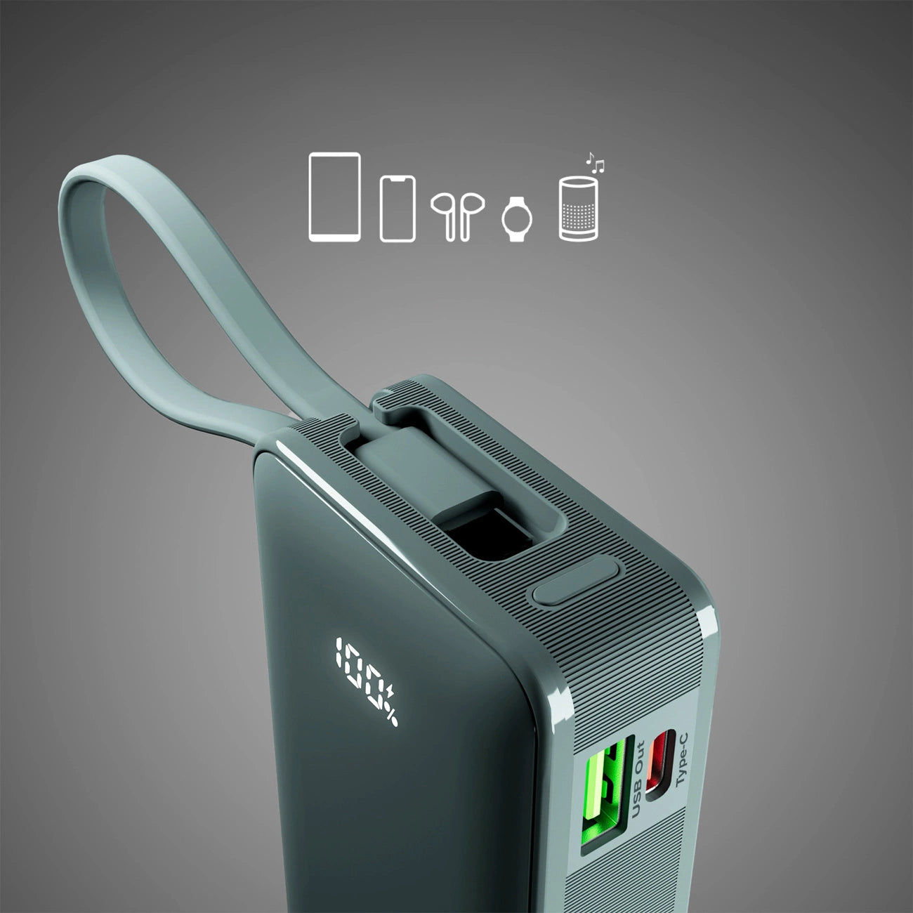 Powerbank SBS 10000 mAh 20W with built-in USB-C cable and digital display - gray_5