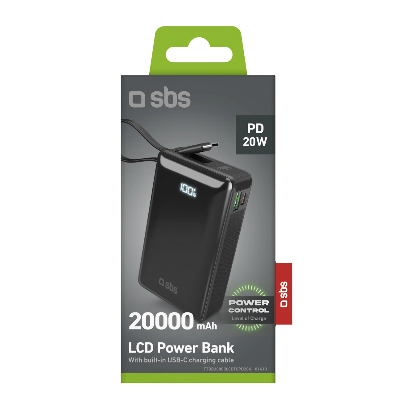 Powerbank SBS 20000 mAh 20W with built-in USB-C cable and digital display - black_1