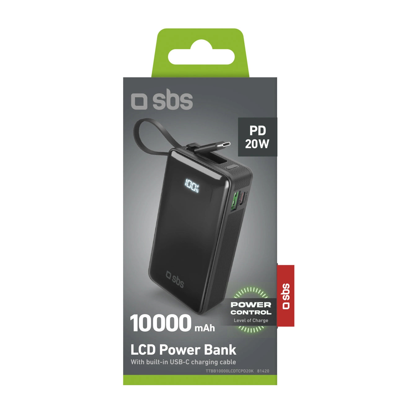 Powerbank SBS 10000 mAh 20W with built-in USB-C cable and digital display - black_1