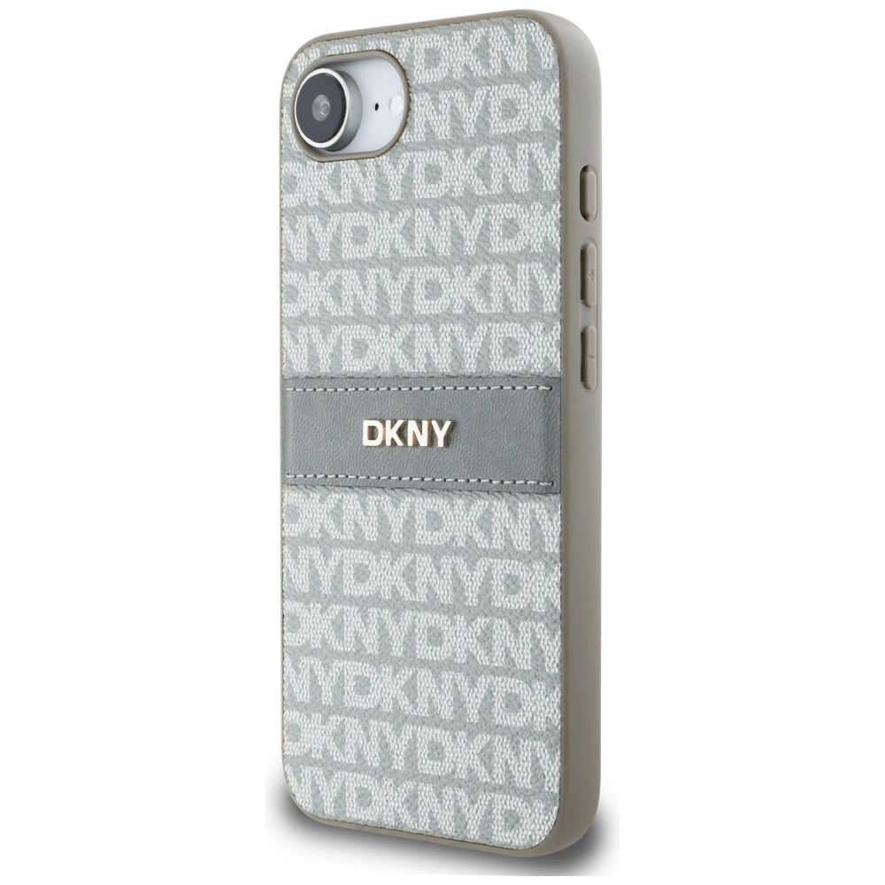 DKNY Repeat Texture Pattern with Tonal Stripe iPhone 16e Case - Beige_1
